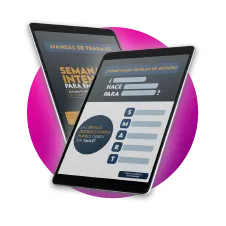 Icono púrpura con tableta con contenido digital.